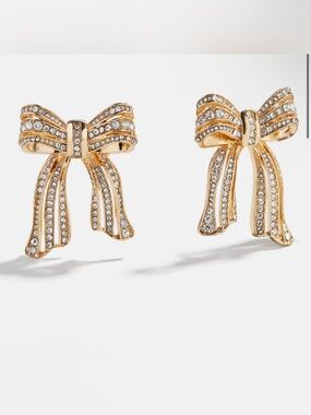 BaubleBar Gold Bow Drop Crystal Earrings NEW
